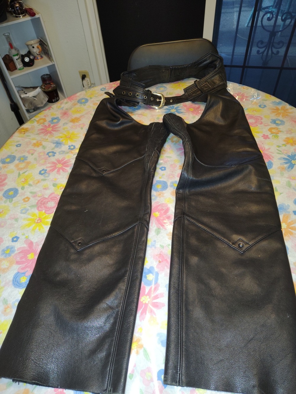 Harley-Davidson Black Leather Motorcycle Chaps with Belt Buckle